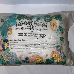 The Precious Pillow Certificate of Birth by Panda 100% polyester Vintage